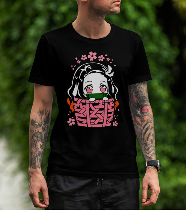 Nezuko Kamado Kimetsu No Yaiba Essentiel Cute Floral Basket T-Shirt