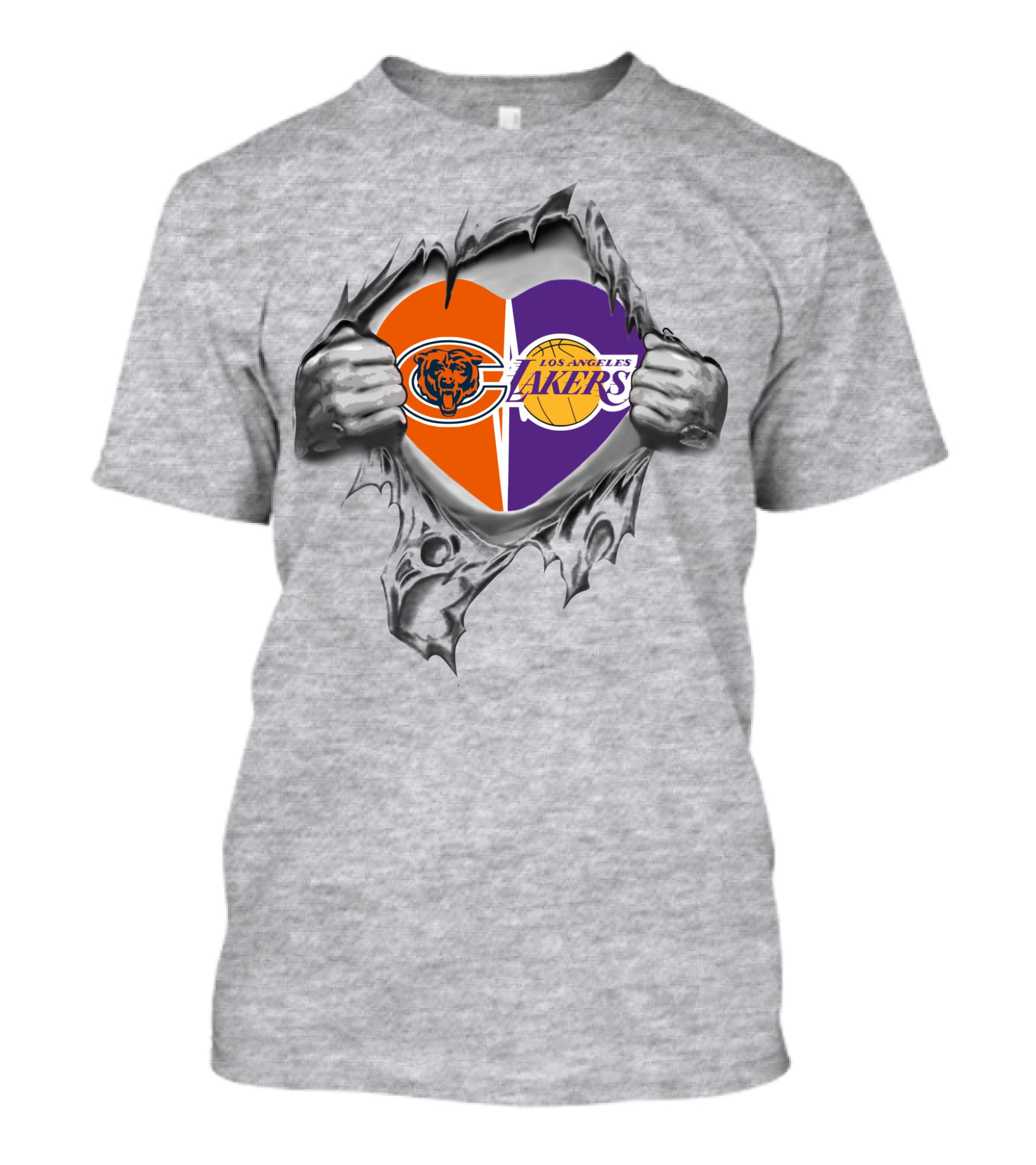 Bears Lakers Heart Torn Open With Chicago And Los Angeles Logos T-Shirt