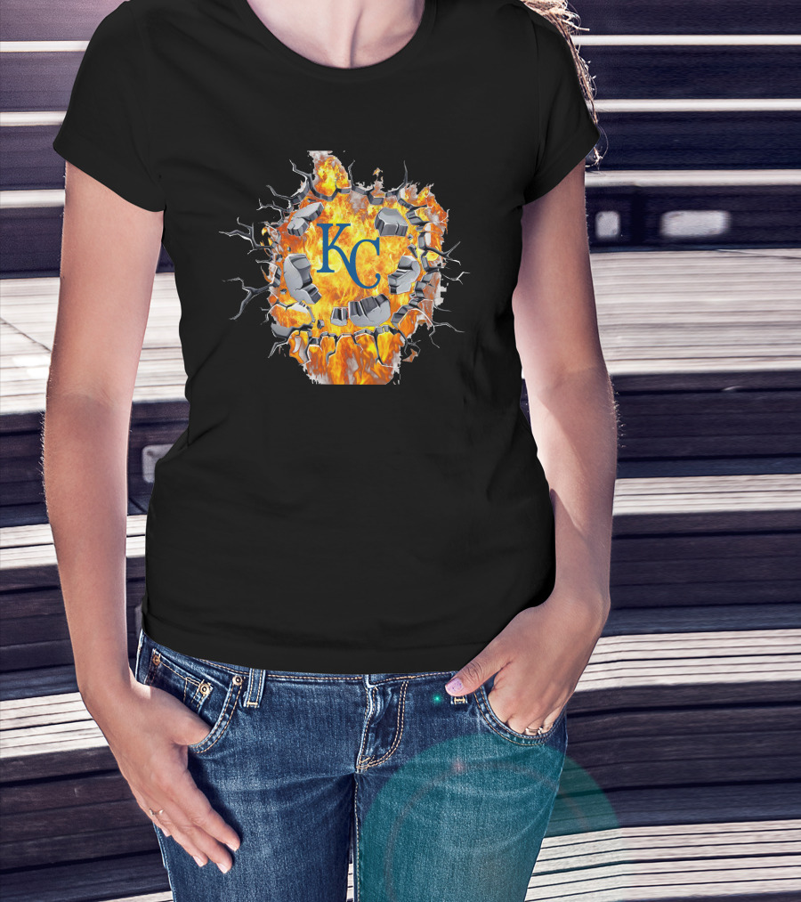 Kansas City Royals Kc Flaming Crackle T-Shirt
