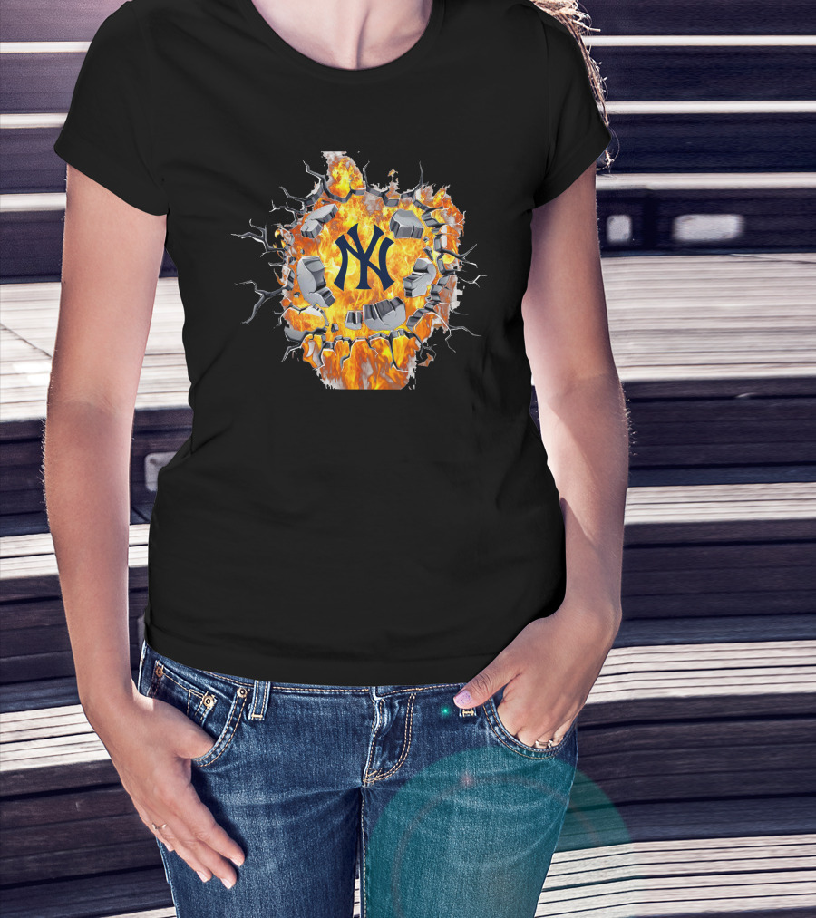 New York Yankees Fiery Logo With Cracked Concrete T-Shirt
