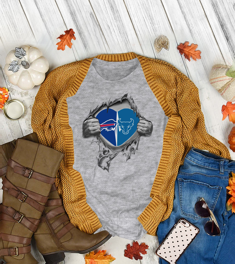 Buffalo Bills Buffalo Bulls Heart Symbol Fusion T-Shirt