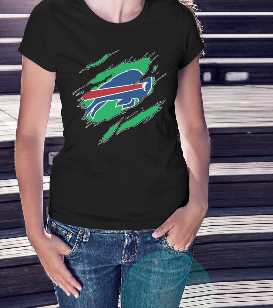 Buffalo Bills Logo With Green Claw Marks T-Shirt