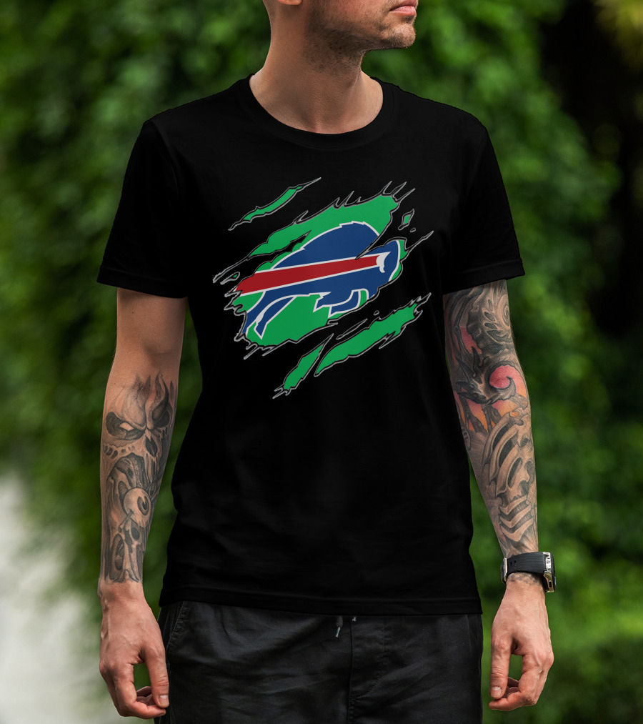 Buffalo Bills Logo With Green Claw Marks T-Shirt