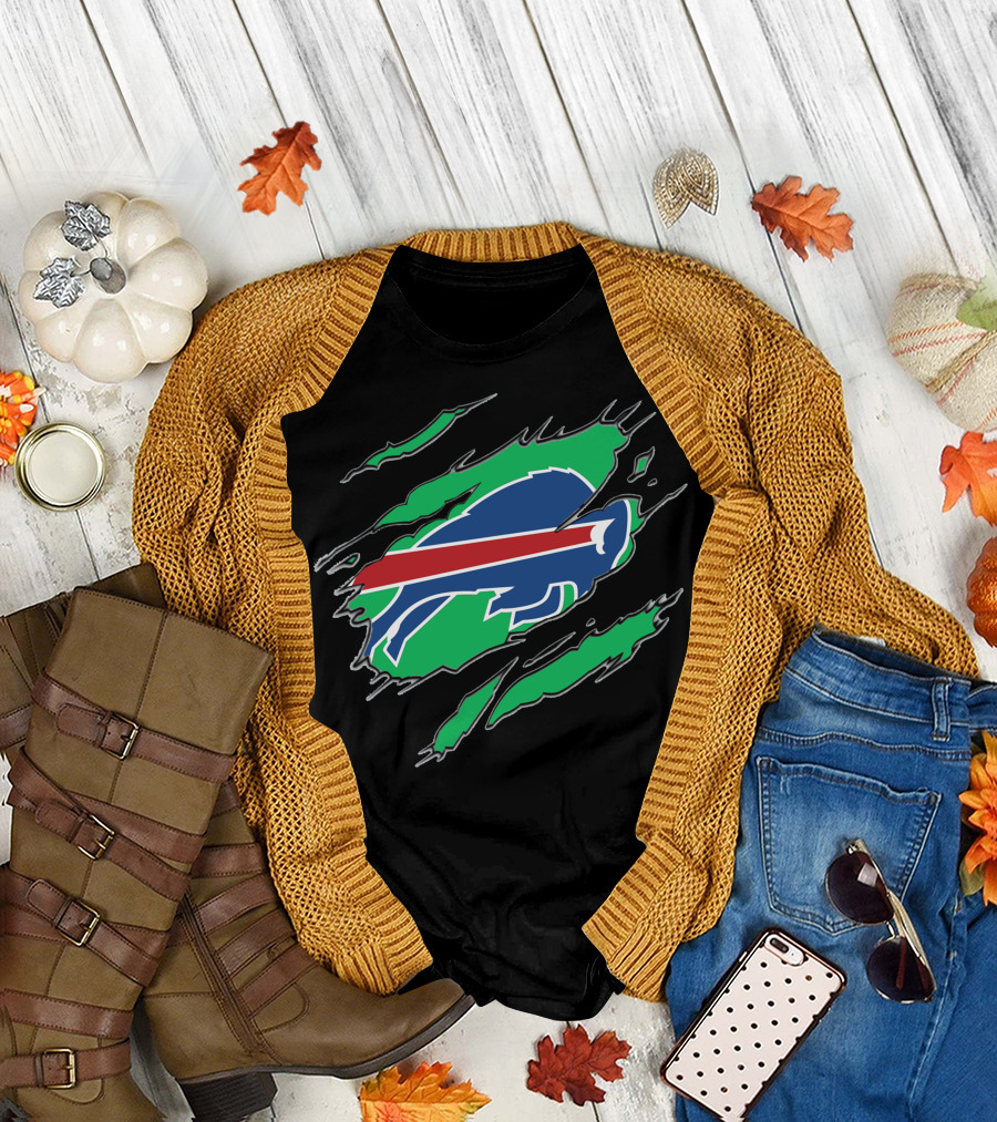 Buffalo Bills Logo With Green Claw Marks T-Shirt
