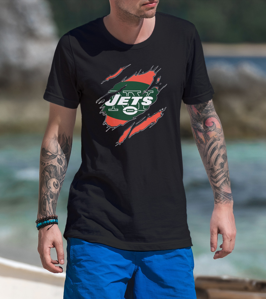 New York Jets Claw Mark Logo With Green And Red Oval T-Shirt
