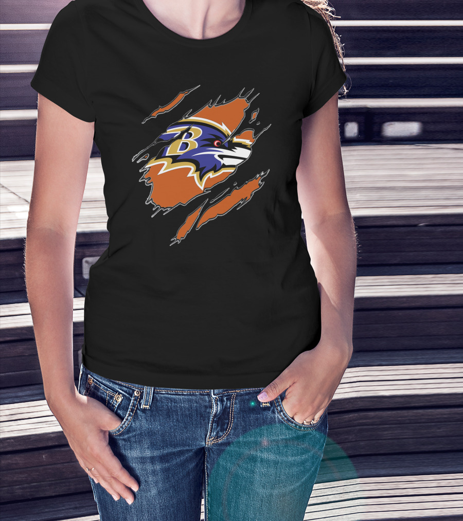 Baltimore Ravens Ripped Reveal Logo Ravens Profile T-Shirt