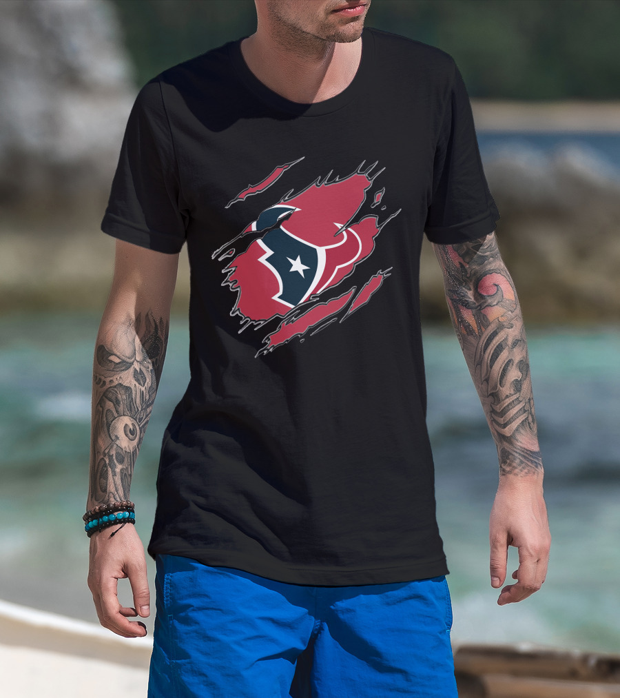 Houston Texans Claw Marks Logo Rip Texas Pride T-Shirt