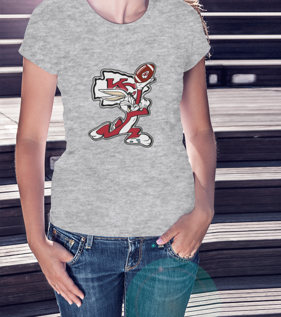 Kansas City Chiefs Bunny Holding Football With Kc T-Shirt