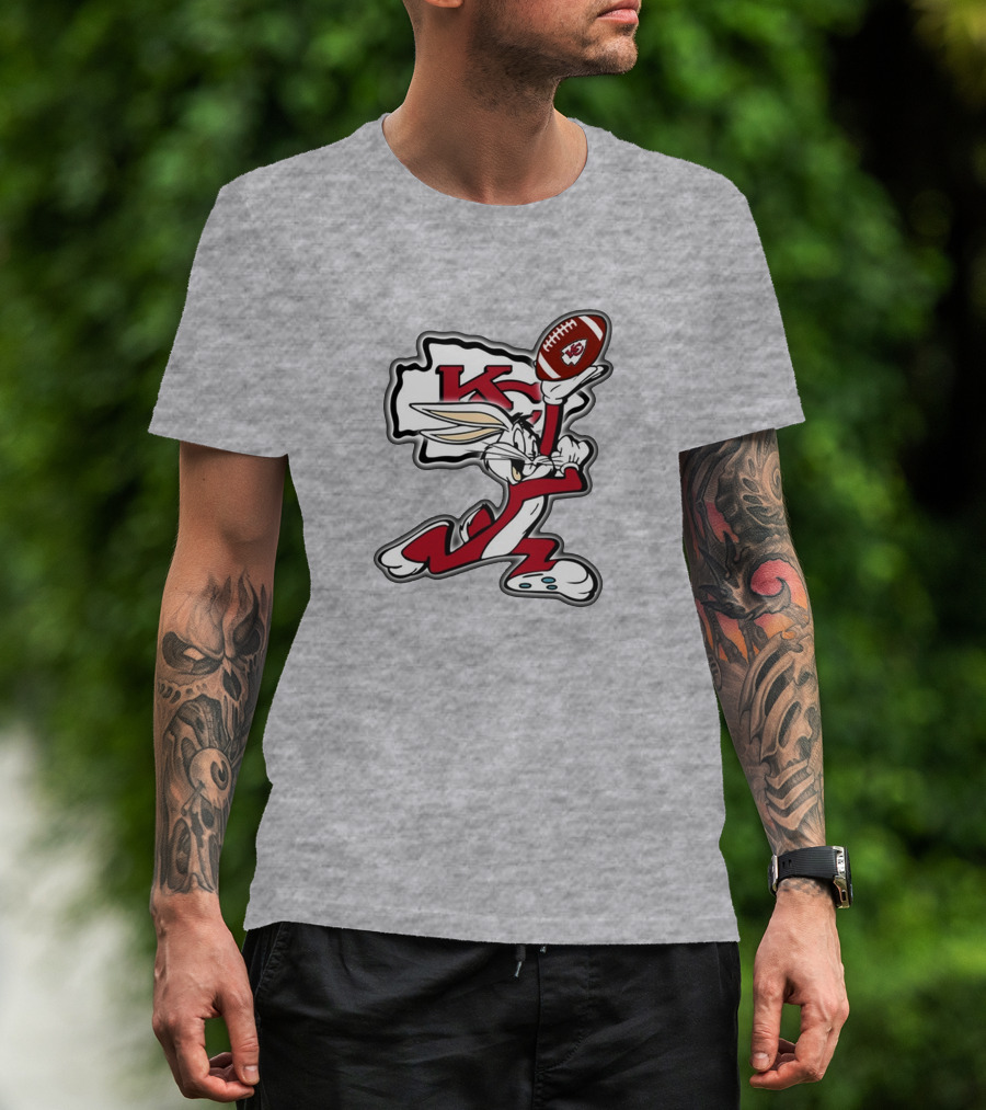 Kansas City Chiefs Bunny Holding Football With Kc T-Shirt