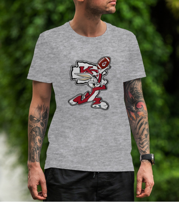Kansas City Chiefs Bunny Holding Football With Kc T-Shirt