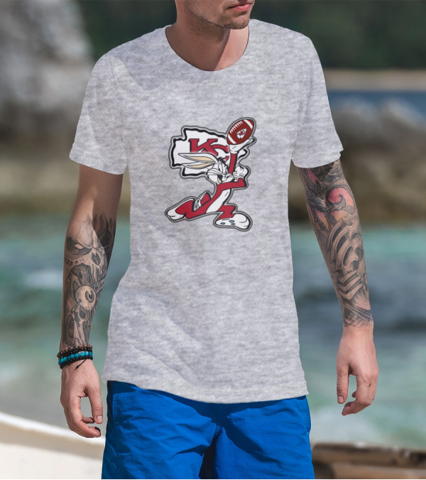 Kansas City Chiefs Bunny Holding Football With Kc T-Shirt