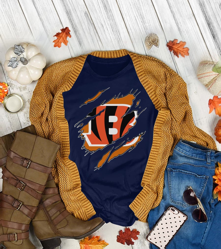 Cincinnati Bengals Claw Mark Logo Tearing Effect T-Shirt