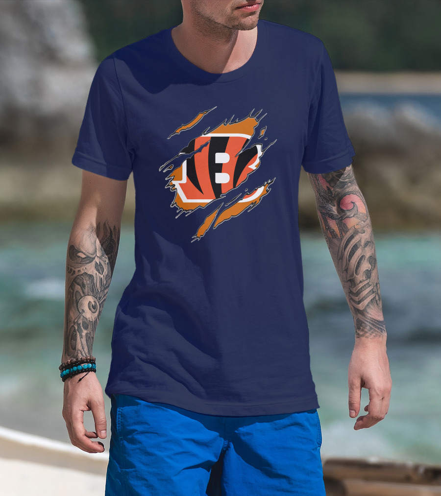 Cincinnati Bengals Claw Mark Logo Tearing Effect T-Shirt