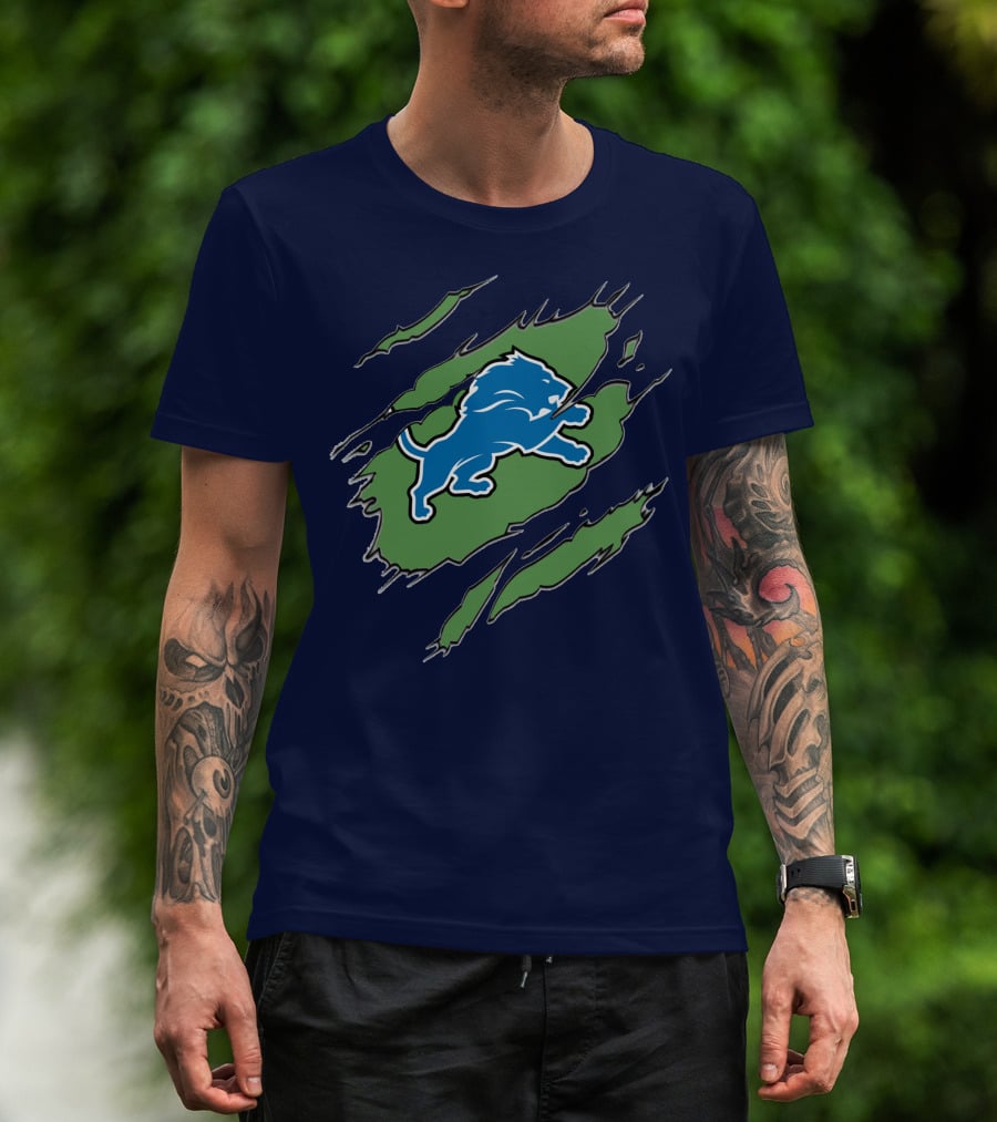 Detroit Lions Blue Roaring Lion With Claw Marks T-Shirt