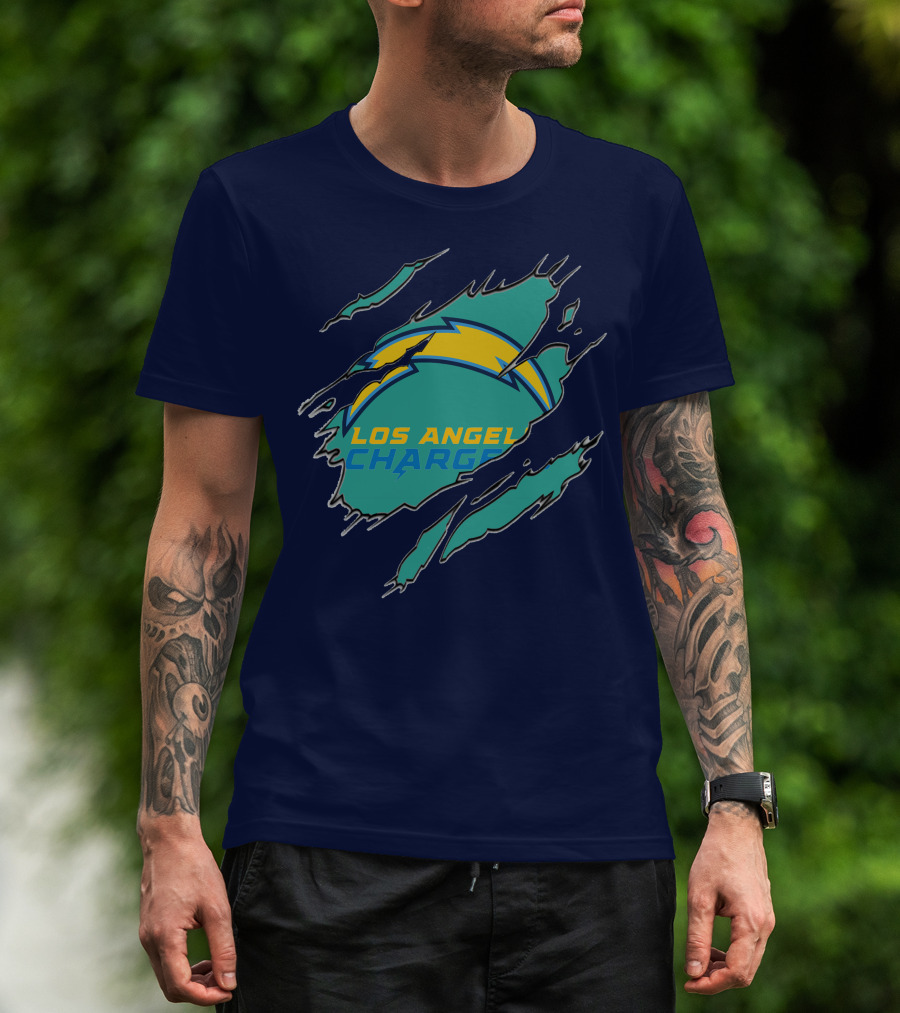 Los Angeles Chargers Logo With Bolt Design And Ripped Claw Marks T-Shirt