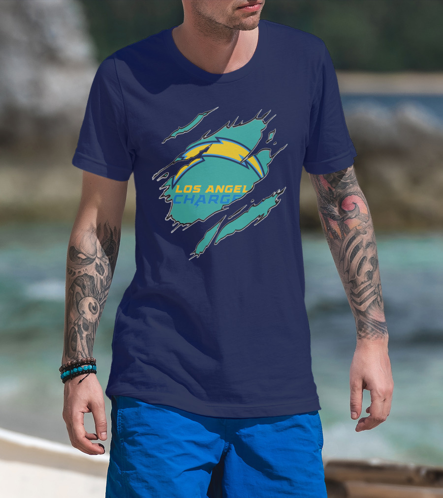 Los Angeles Chargers Logo With Bolt Design And Ripped Claw Marks T-Shirt