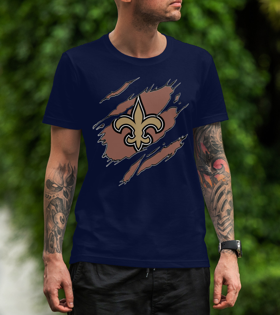 New Orleans Saints Fleur-De-Lis Claw Marks Blue And Gold T-Shirt