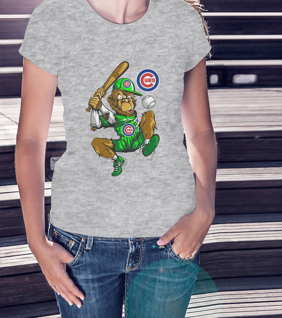 Chicago Cubs Mascot Swinging Baseball Action T-Shirt