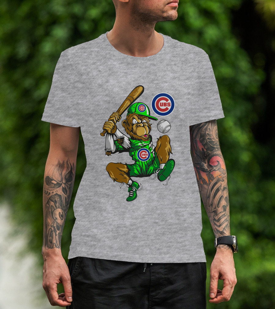 Chicago Cubs Mascot Swinging Baseball Action T-Shirt
