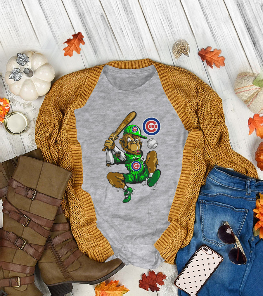 Chicago Cubs Mascot Swinging Baseball Action T-Shirt