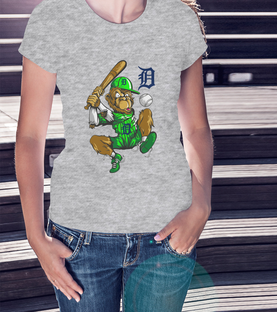 Detroit Tigers Mascot Swinging Baseball Bat With D T-Shirt