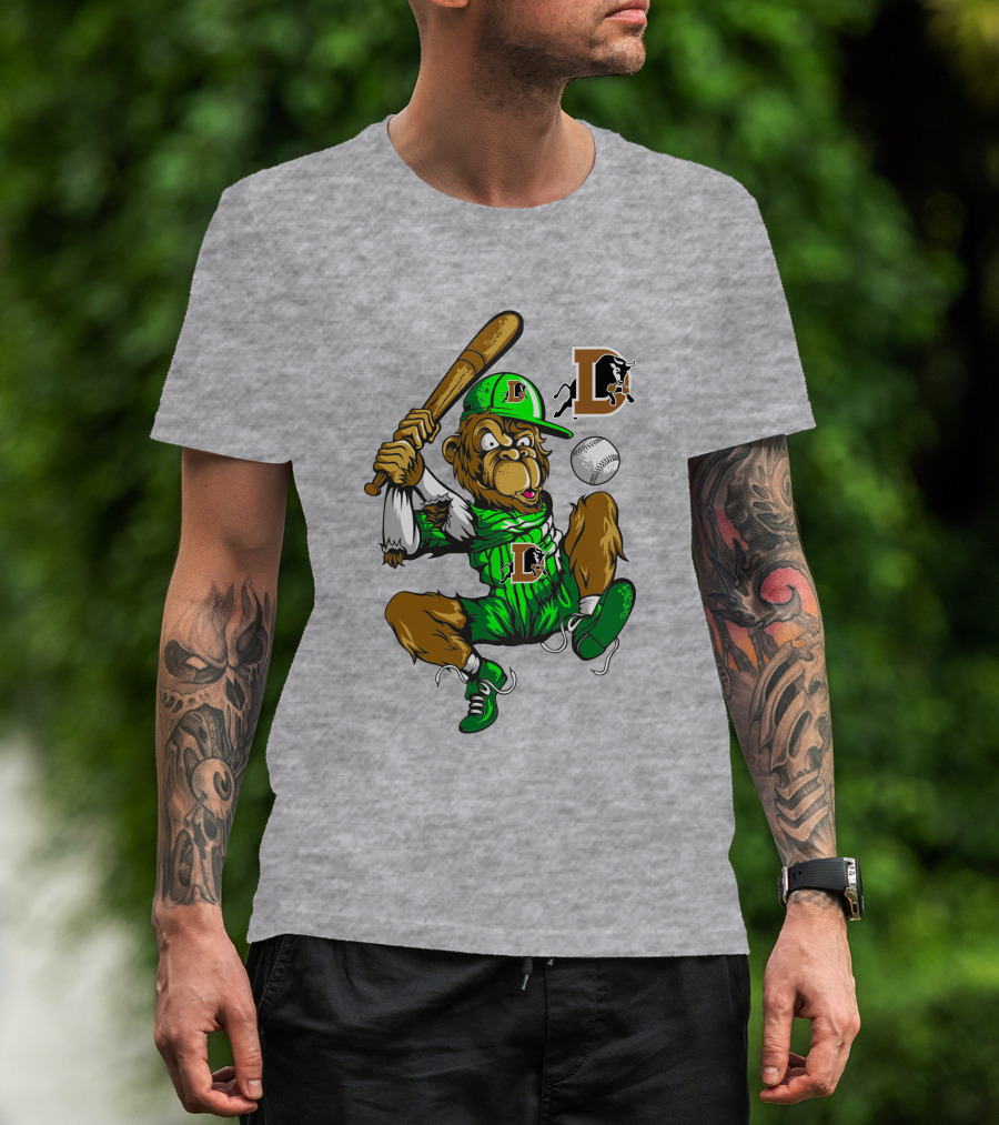 Durham Bulls Home Run Baseball Monkey In Green Uniform With Bat And Ball T-Shirt