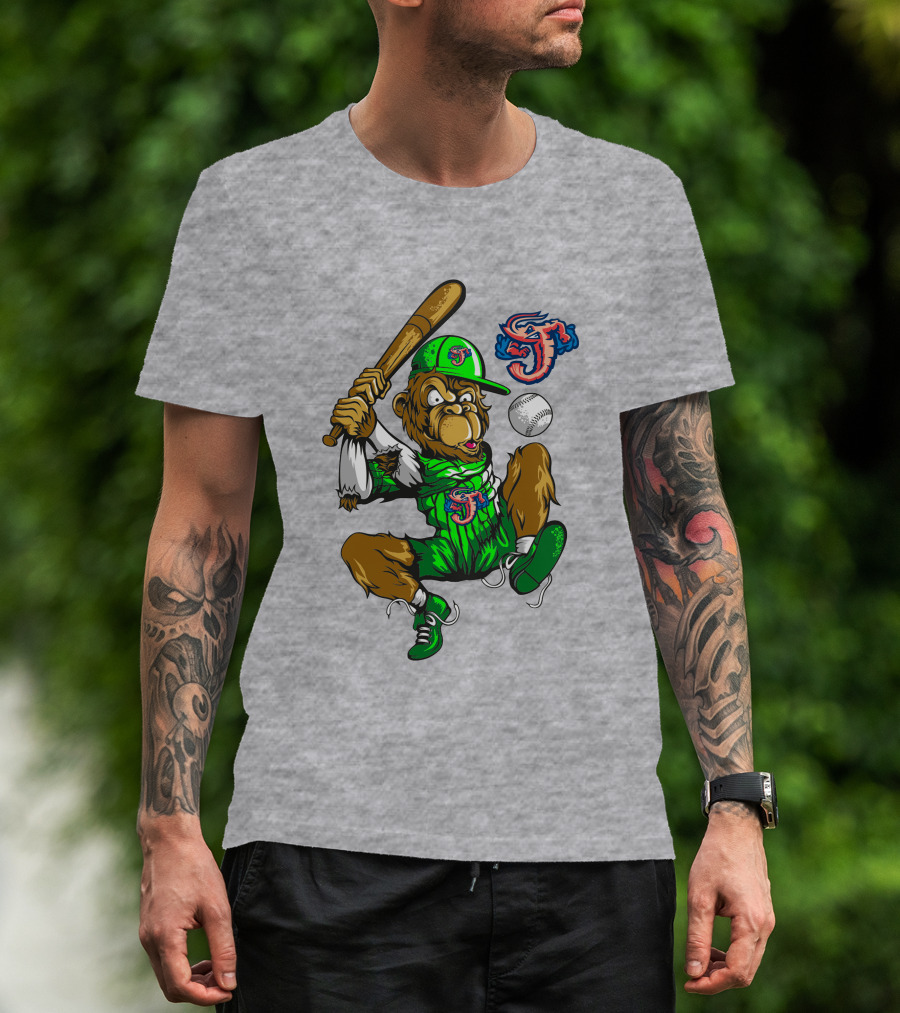 Jacksonville Jumbo Shrimp Monkey Mascot Baseball Action T-Shirt