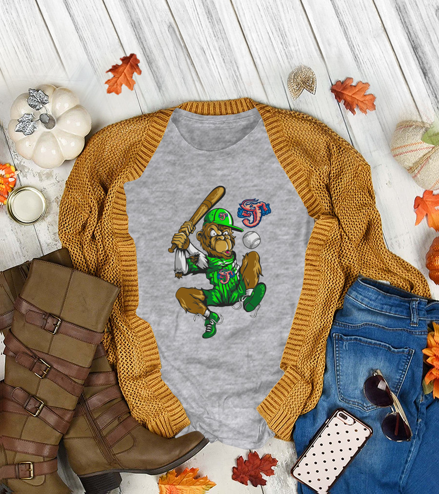 Jacksonville Jumbo Shrimp Monkey Mascot Baseball Action T-Shirt