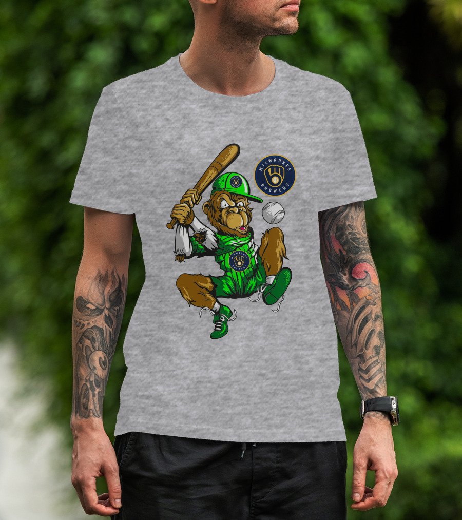 Milwaukee Brewers Baseball Mascot Swinging Bat In Green Uniform T-Shirt
