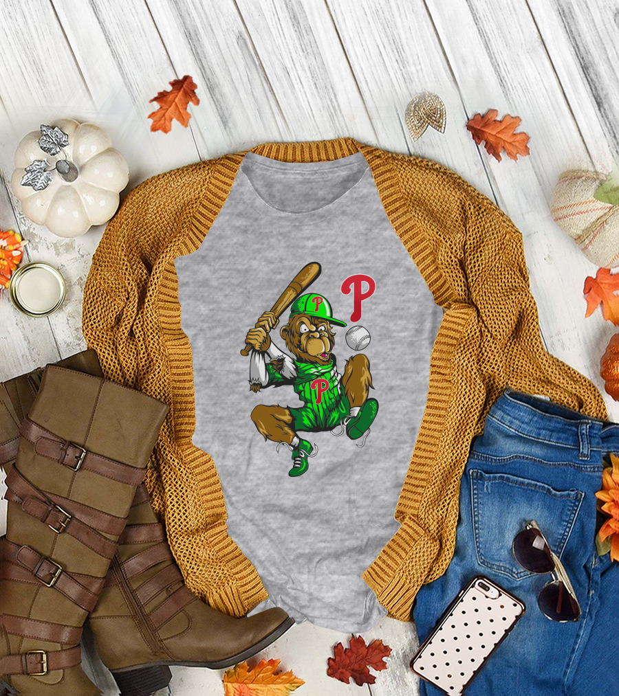 Philadelphia Phillies Home Run Monkey With Baseball And Bat T-Shirt