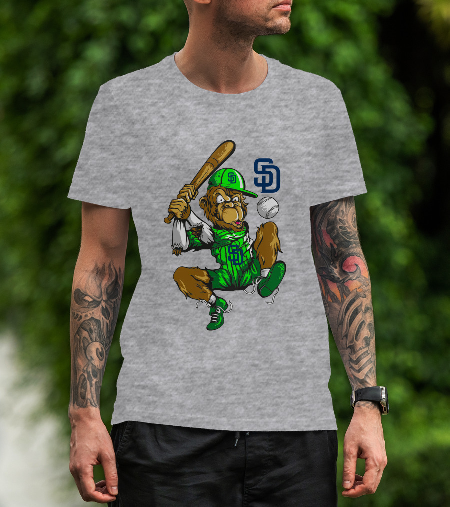 San Diego Padres Baseball Monkey With Cap And Bat T-Shirt