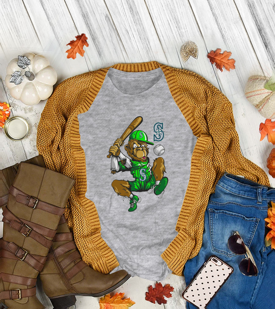 Seattle Mariners Baseball Gorilla Swing With Logo And Batting Pose T-Shirt