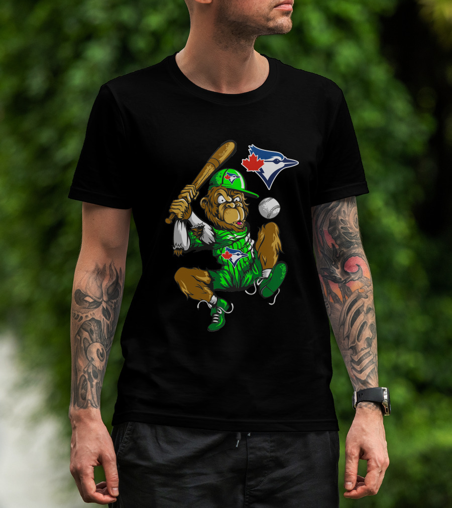 Toronto Blue Jays Gorilla Icon Swinging Bat With Logo And Baseball T-Shirt