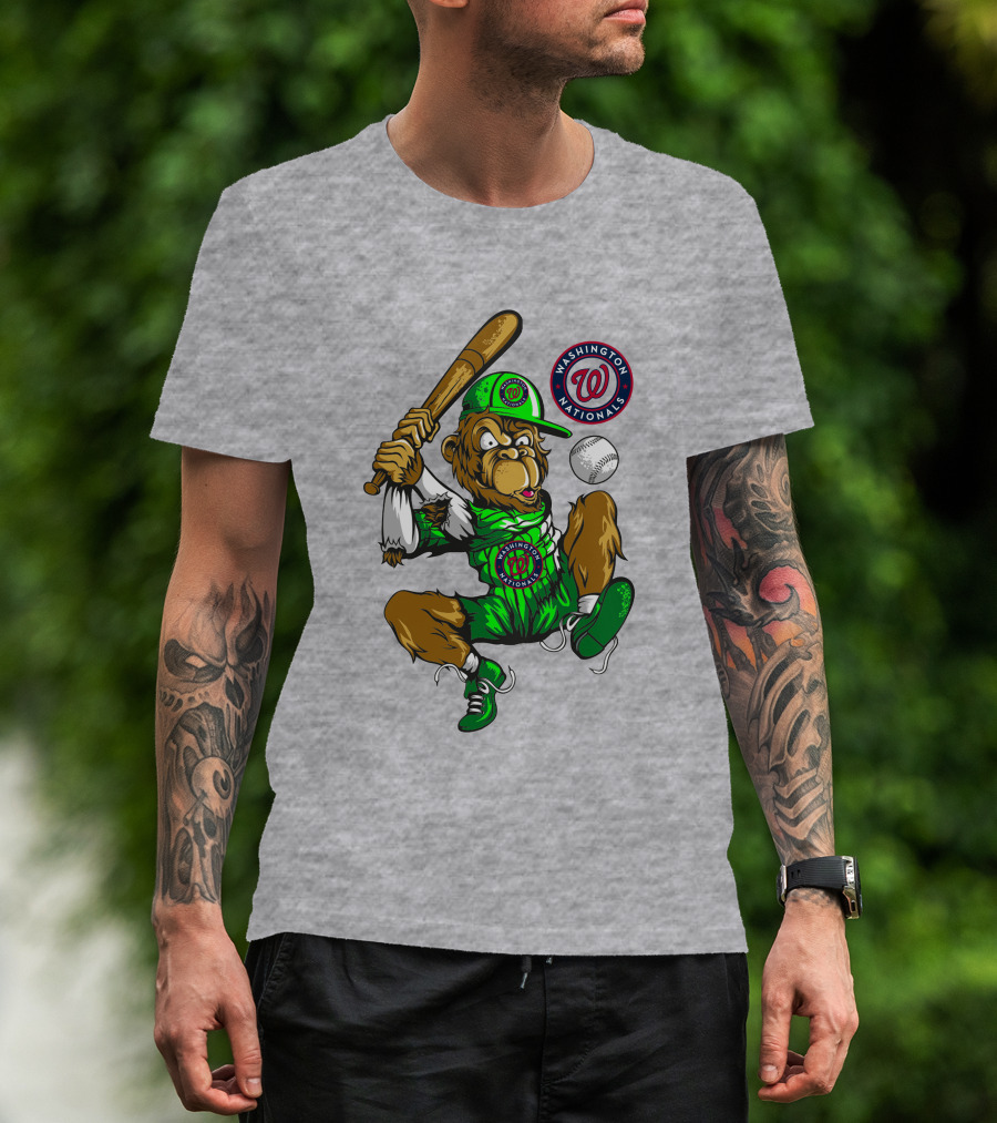 Washington Nationals Home Run Baseball Logo Monkey In Green Uniform T-Shirt