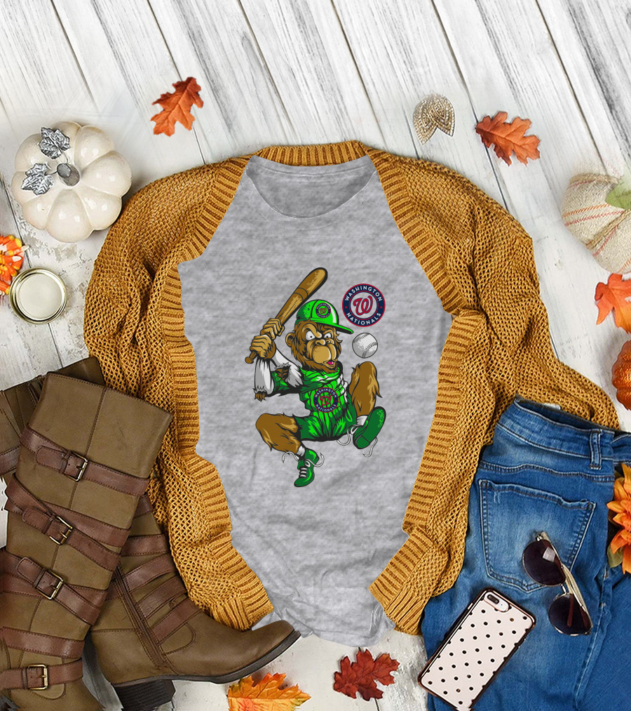 Washington Nationals Home Run Baseball Logo Monkey In Green Uniform T-Shirt