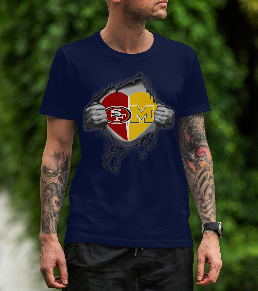 San Francisco 49ers Michigan Wolverines Heart Loyalty Fusion T-Shirt