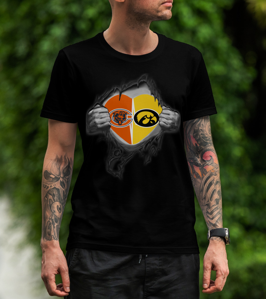 Chicago Bears Iowa Hawkeyes Heart Split Loyalty T-Shirt