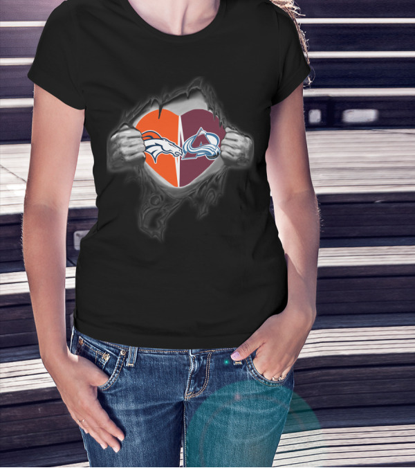 Broncos Colorado Avalanche Heart Logos Fan Passion T-Shirt