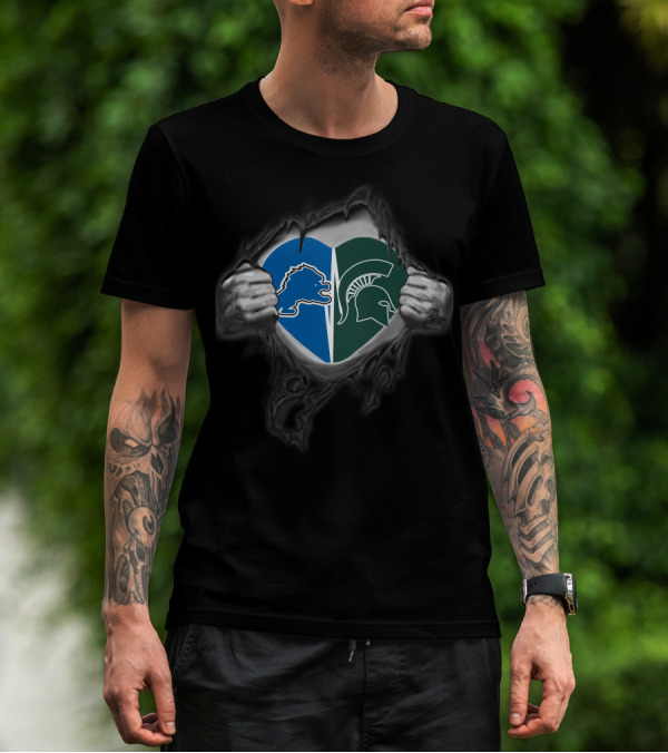 Lions Michigan State Spartans Heart Logo Combination T-Shirt