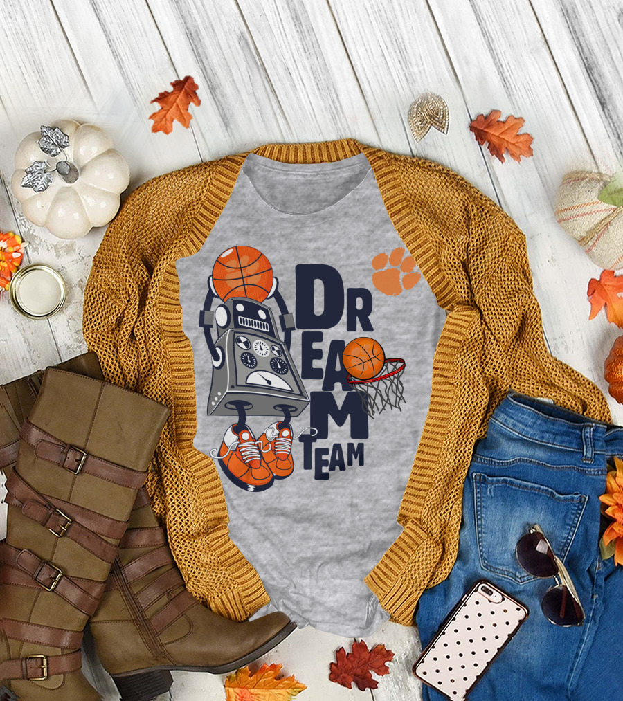 Clemson Dream Team Basketball Robot And Paw Print T-Shirt