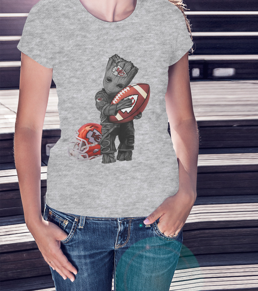 Kansas City Chiefs Baby Groot Football Helmet T-Shirt
