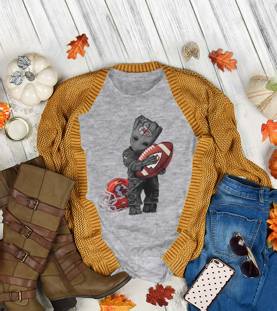 Kansas City Chiefs Baby Groot Football Helmet T-Shirt