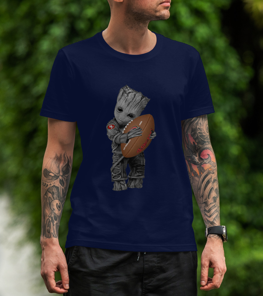 49ers Baby Groot Holding Football Nfl Crossover T-Shirt
