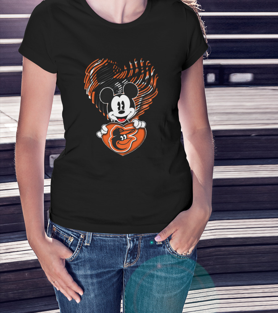 Baltimore Orioles Mickey Mouse Heart T-Shirt