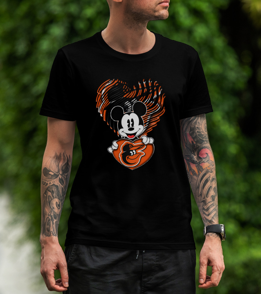 Baltimore Orioles Mickey Mouse Heart T-Shirt