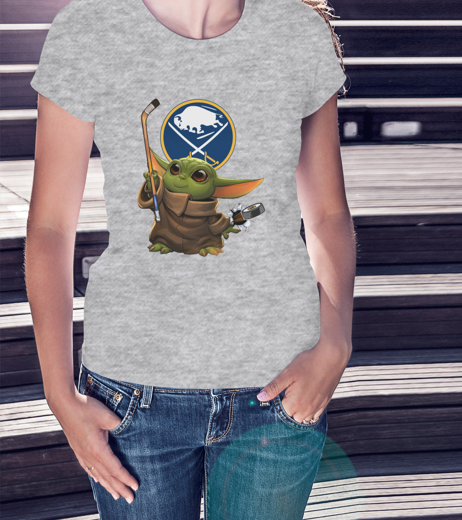 Buffalo Sabres Baby Yoda Hockey Stick And Puck T-Shirt