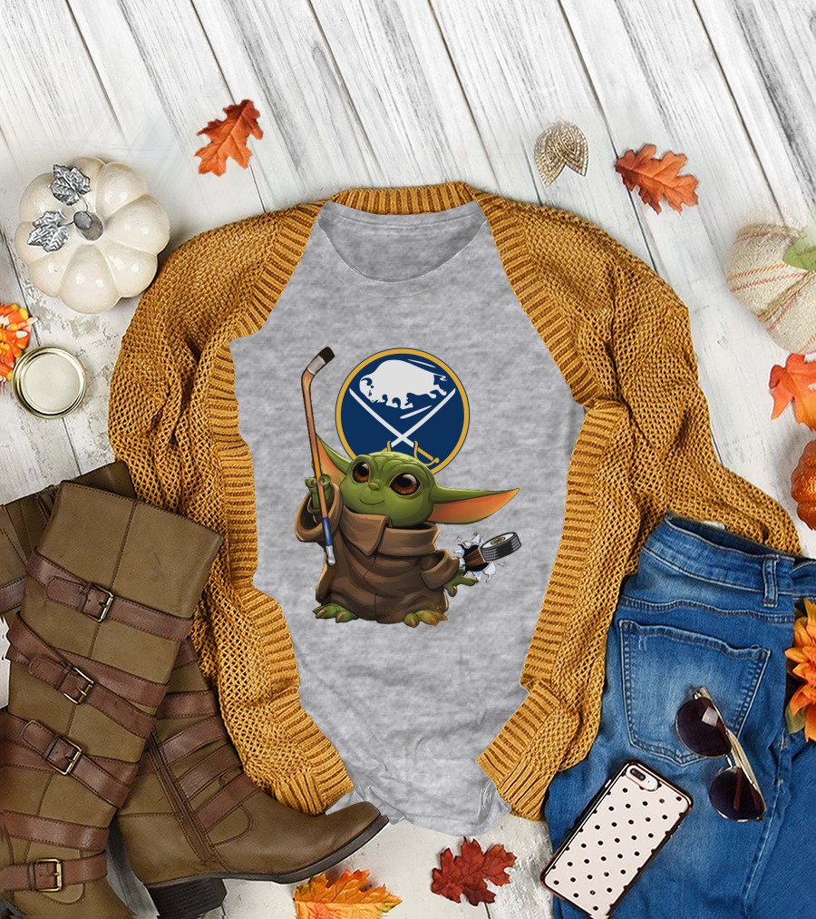 Buffalo Sabres Baby Yoda Hockey Stick And Puck T-Shirt