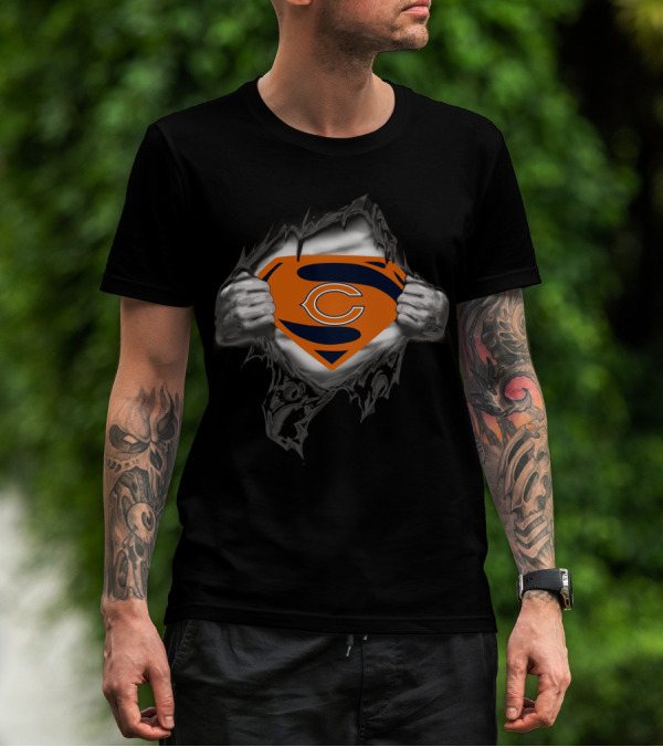 Chicago Bears Superman Shield Logo Rip Reveal T-Shirt