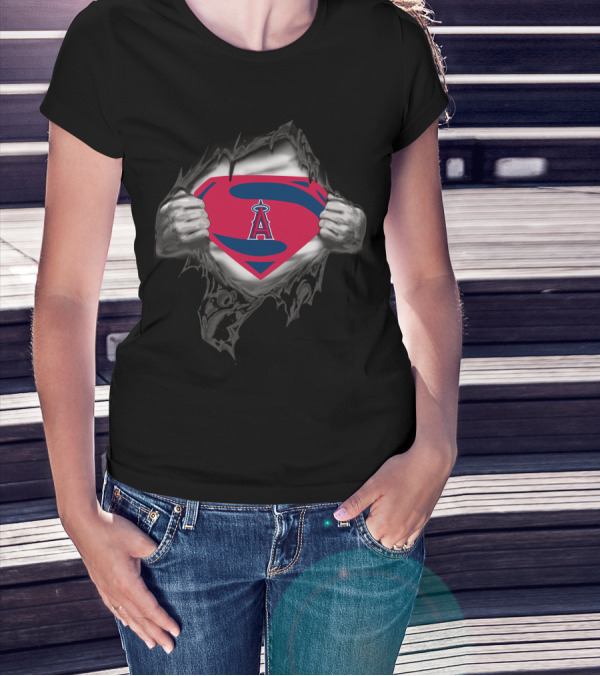 Los Angeles Angels Superman Logo Rip T-Shirt