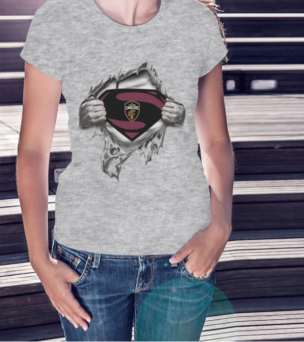Cleveland Cavaliers Superman Logo Emblem Tear Reveals Team Crest T-Shirt